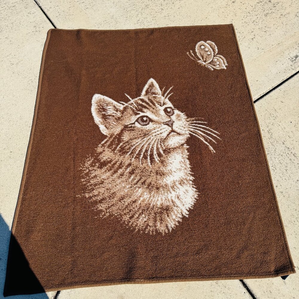 VTG Ibena International Cat Throw Blanket Pile 100% Dolan Virgin Acrylic Brown K